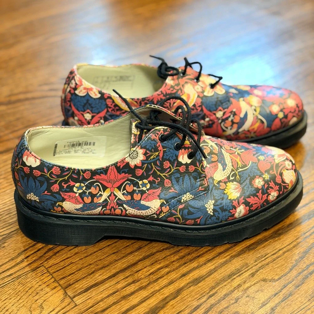 Dr. Martens x Liberty 1461 Strawberry Thief Floral Leather Shoes Size M8 W9 Rare - Picture 1 of 10